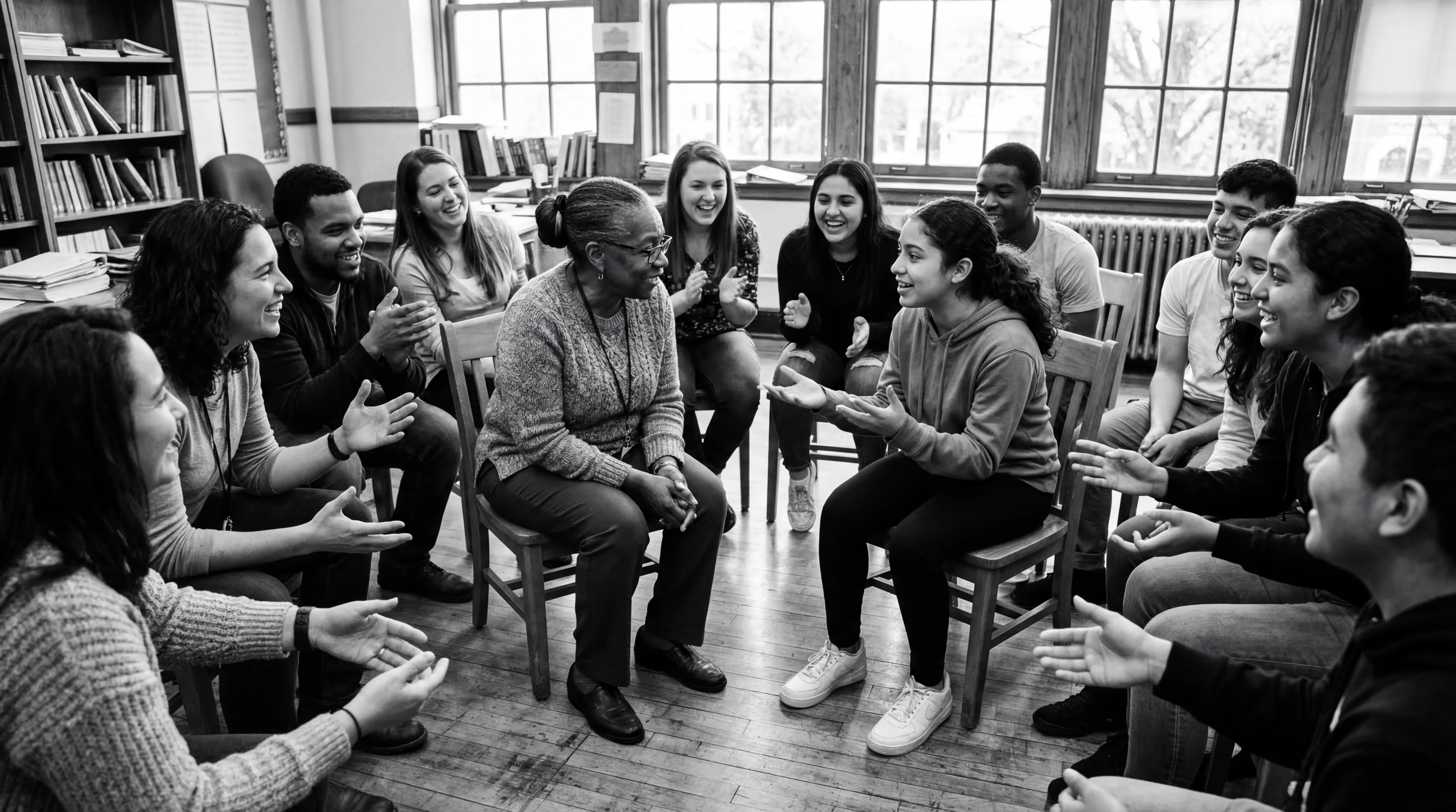 Grupo educativo en debate circular