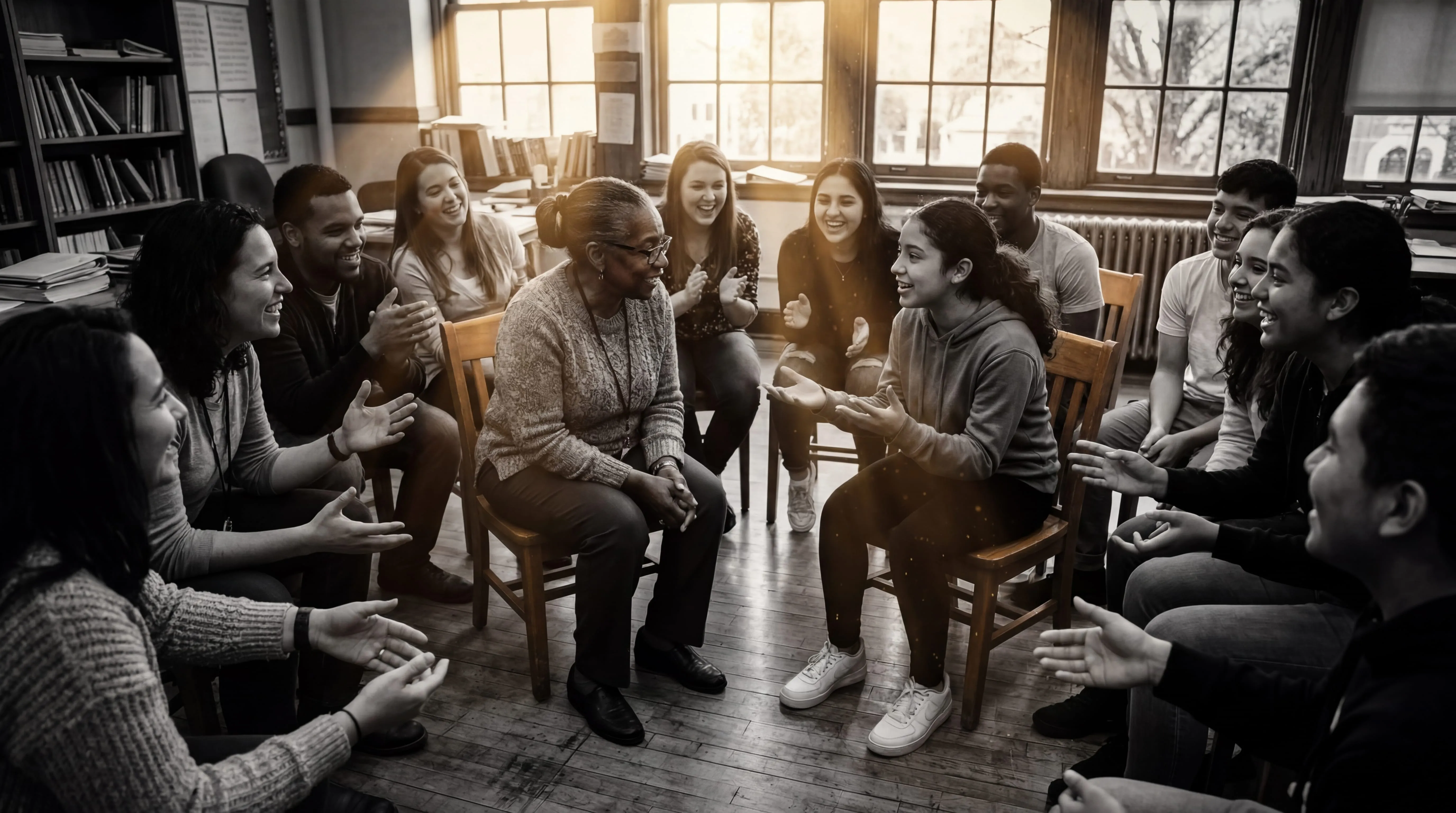Grupo educativo en debate circular